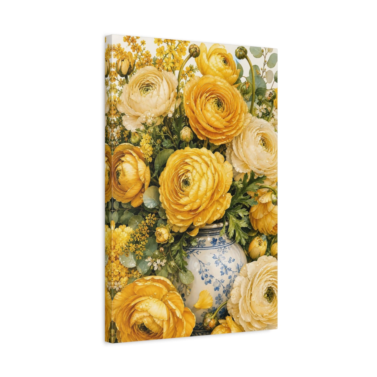 Side Mockup 3. Floral Yellow Ranunculus Yellow Ranunculus shown as stretched canvas wall art