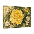 Side Mockup 4. Floral Yellow Rose Yellow And Green shown as stretched canvas wall art