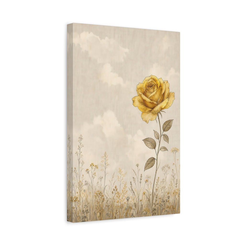Side Mockup 4. Floral Yellow Rose Yellow Rose shown as stretched canvas wall art