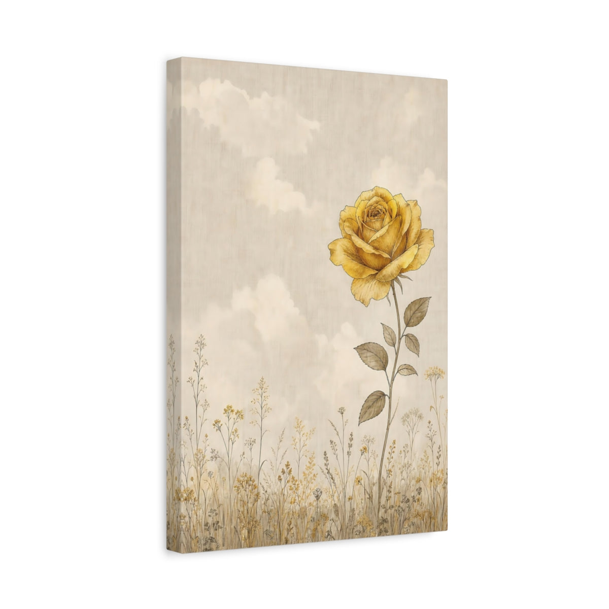 Side Mockup 4. Floral Yellow Rose Yellow Rose shown as stretched canvas wall art