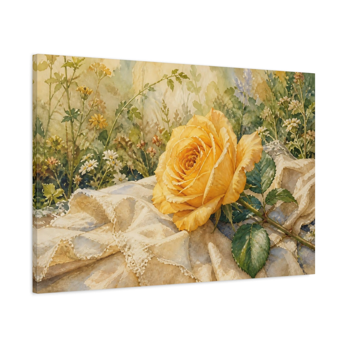 Main Mockup. Floral Yellow Rose Yellow Rose shown as stretched canvas wall art