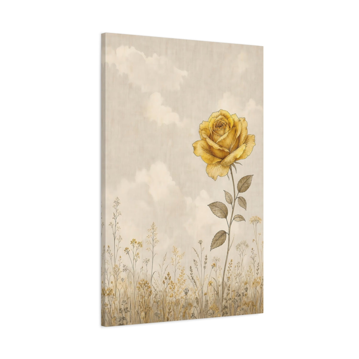 Main Mockup. Floral Yellow Rose Yellow Rose shown as stretched canvas wall art