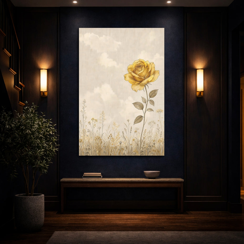 Mockup 4. Floral Yellow Rose Yellow Rose shown as stretched canvas wall art