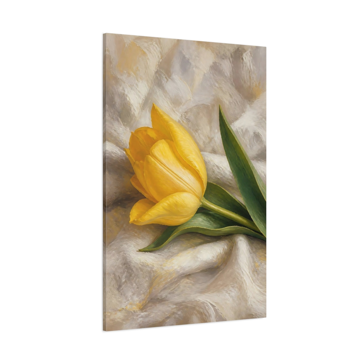 Side Mockup 1. Floral Yellow Tulip Yellow Tulip Floral shown as stretched canvas wall art