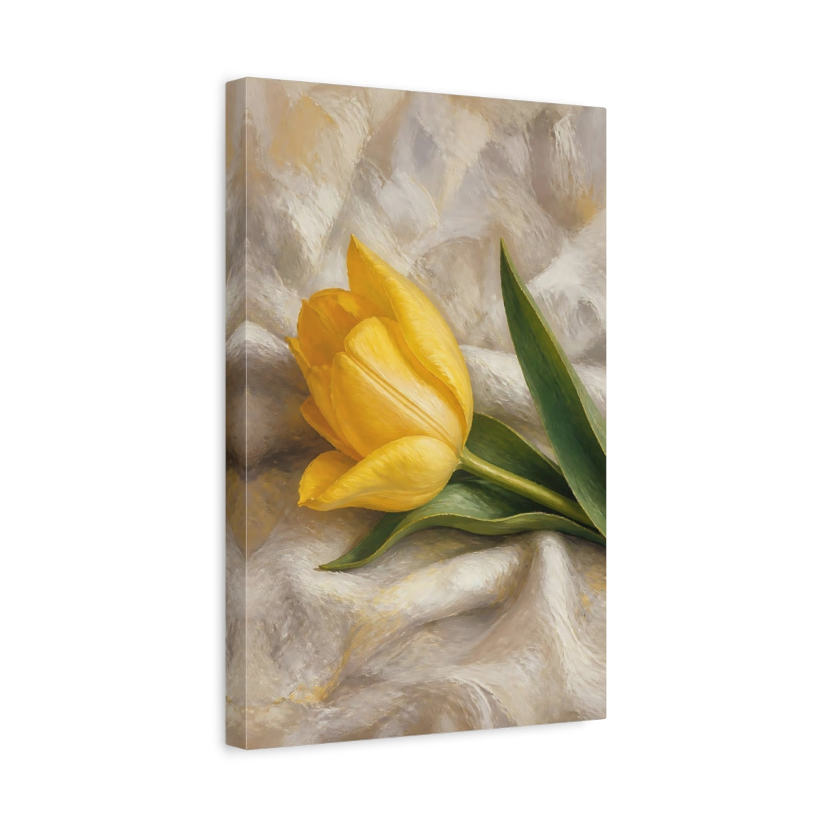 Side Mockup 4. Floral Yellow Tulip Yellow Tulip Floral shown as stretched canvas wall art