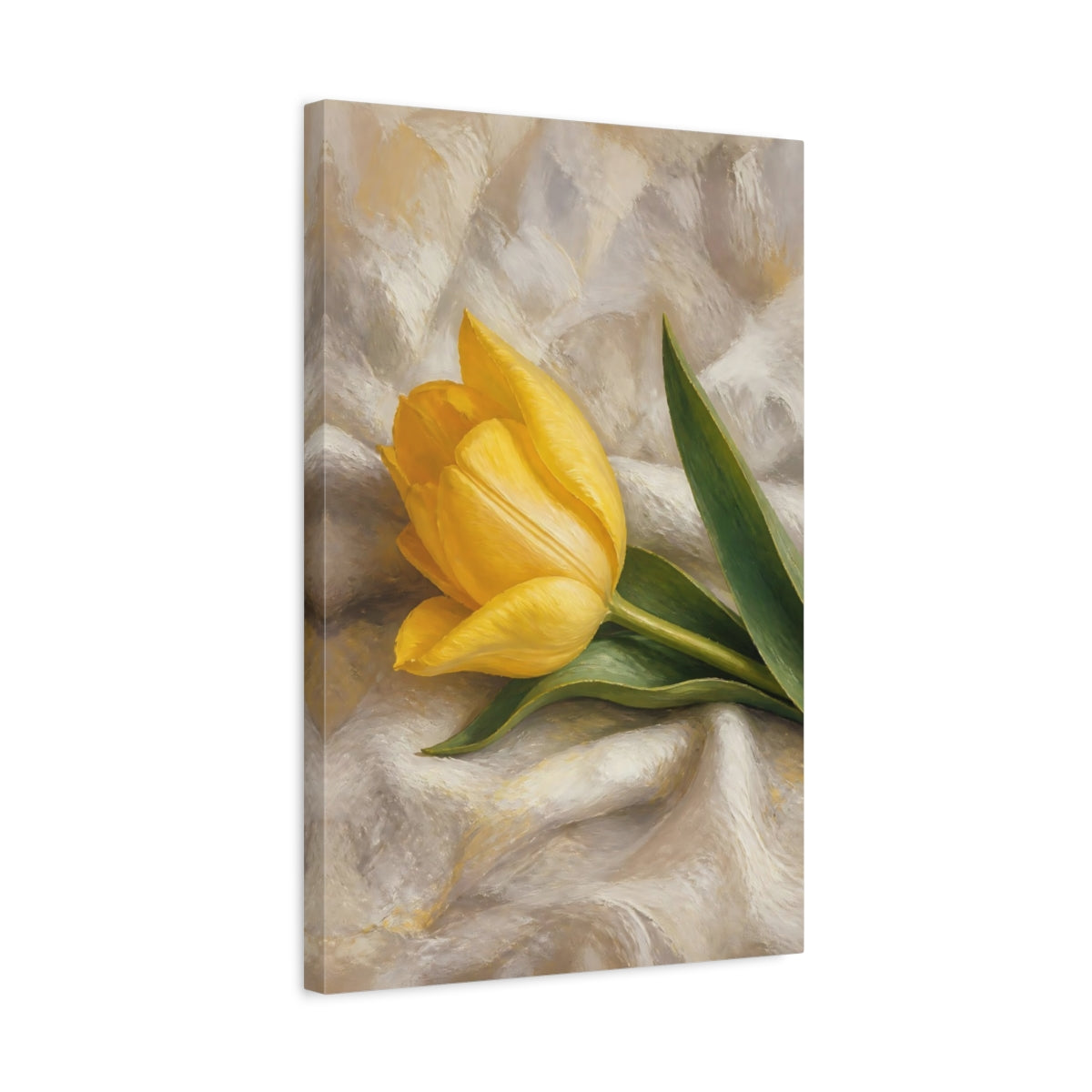 Side Mockup 3. Floral Yellow Tulip Yellow Tulip Floral shown as stretched canvas wall art