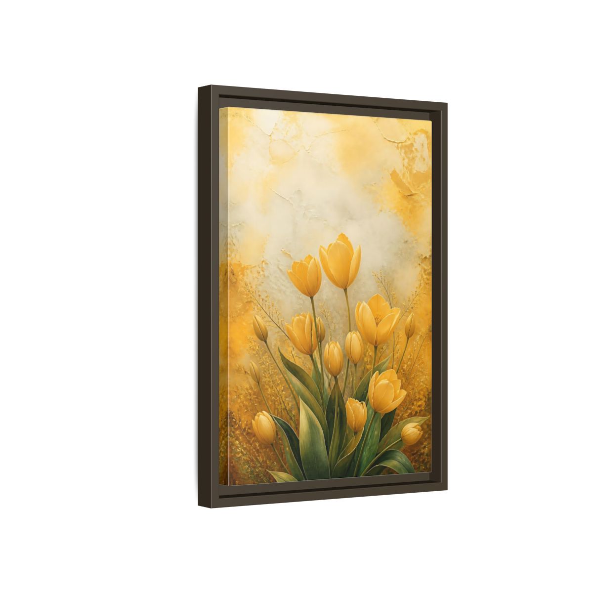 Side Mockup 5. Floral Yellow Tulips Yellow Tulips shown as stretched canvas wall art