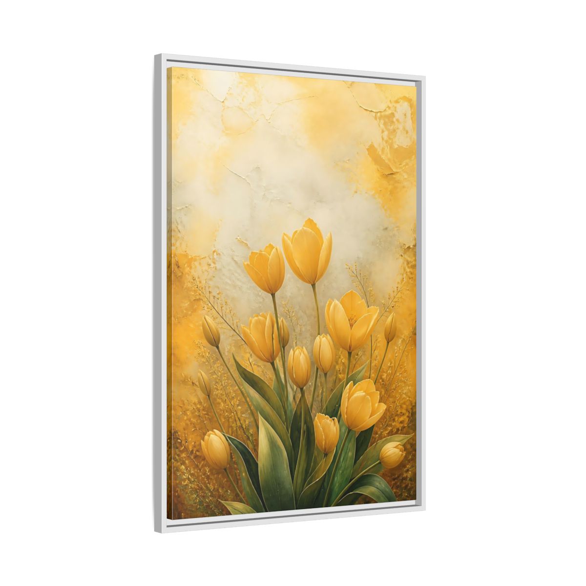 Side Mockup 9. Floral Yellow Tulips Yellow Tulips shown as stretched canvas wall art