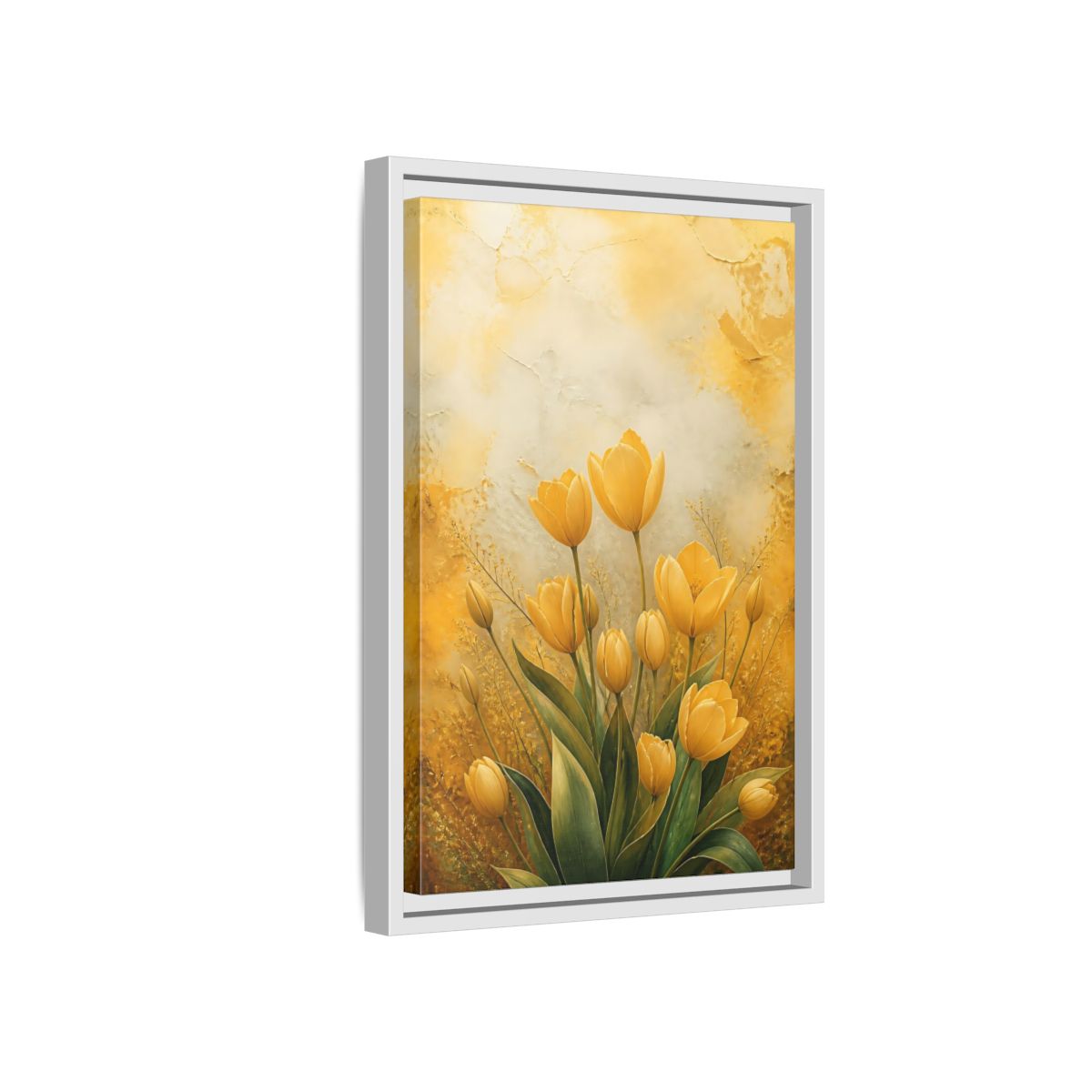 Side Mockup 4. Floral Yellow Tulips Yellow Tulips shown as stretched canvas wall art