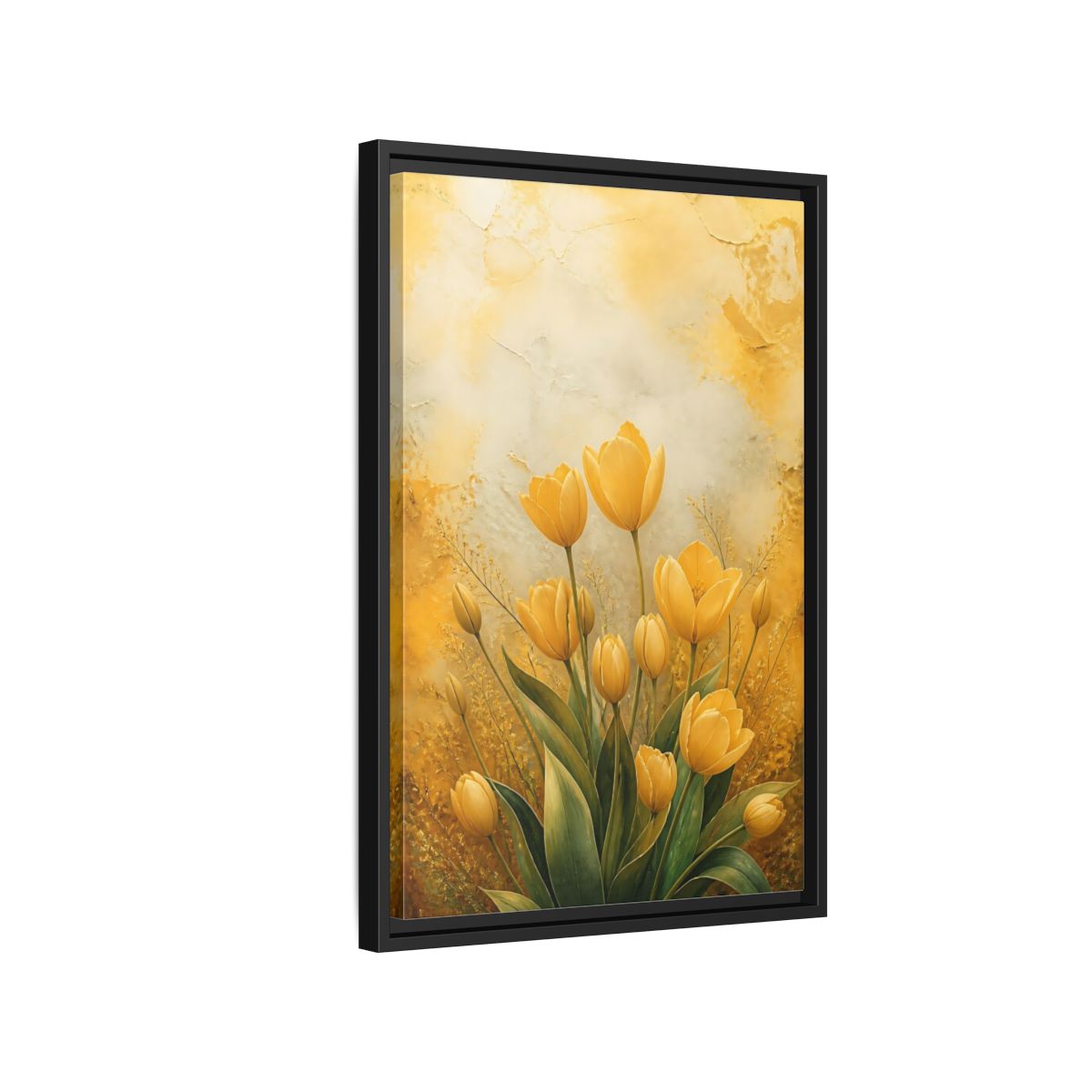 Side Mockup 3. Floral Yellow Tulips Yellow Tulips shown as stretched canvas wall art