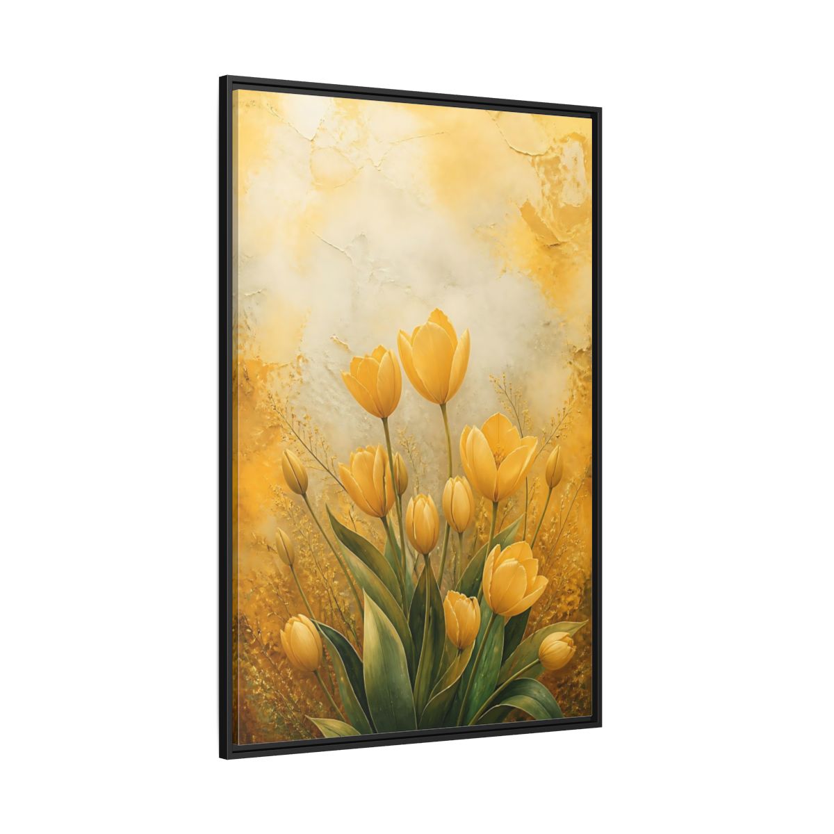 Side Mockup 12. Floral Yellow Tulips Yellow Tulips shown as stretched canvas wall art