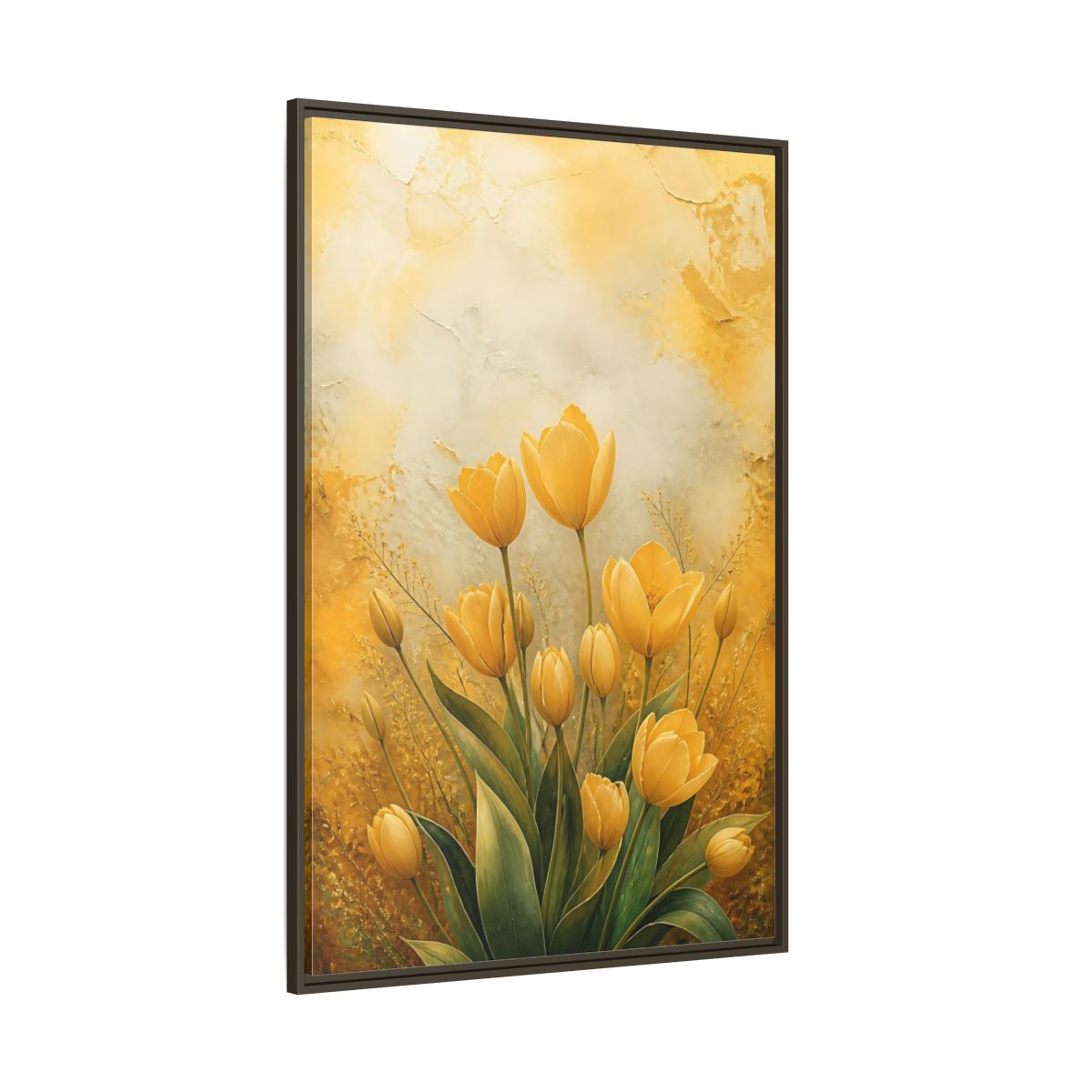 Side Mockup 8. Floral Yellow Tulips Yellow Tulips shown as stretched canvas wall art