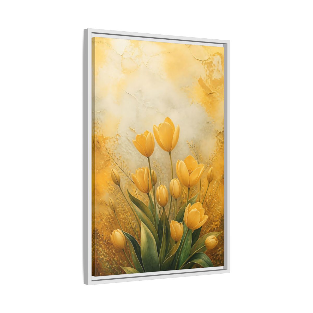 Side Mockup 10. Floral Yellow Tulips Yellow Tulips shown as stretched canvas wall art