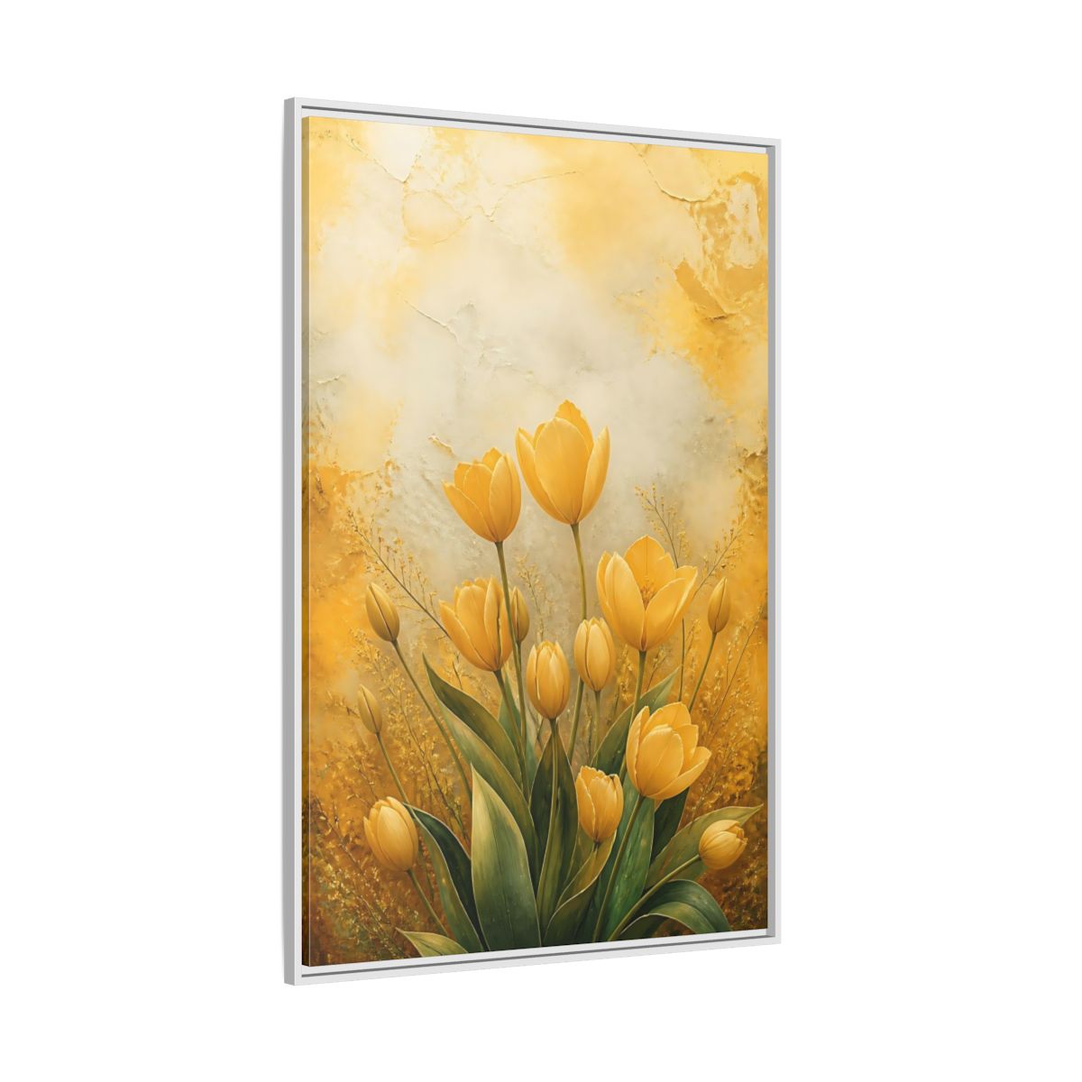 Side Mockup 7. Floral Yellow Tulips Yellow Tulips shown as stretched canvas wall art