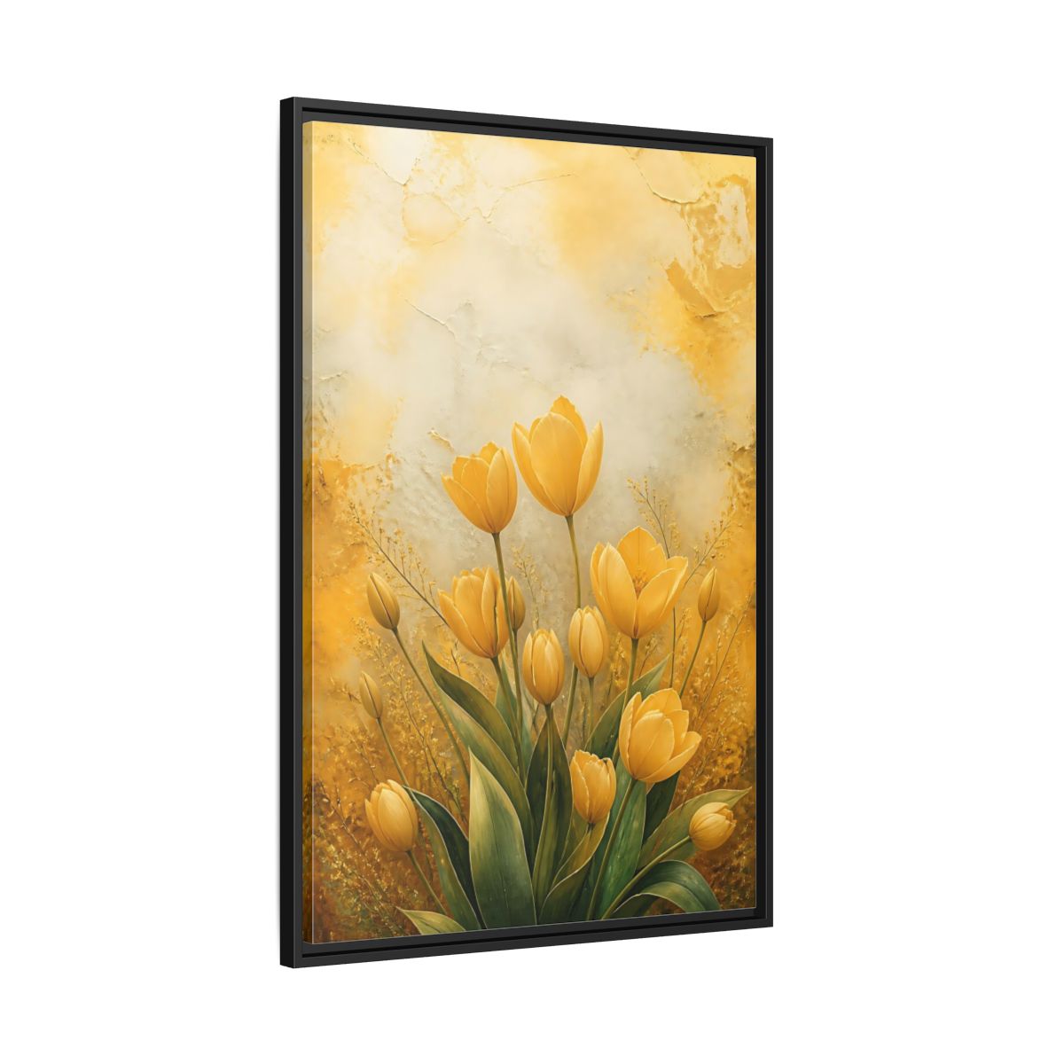 Side Mockup 13. Floral Yellow Tulips Yellow Tulips shown as stretched canvas wall art