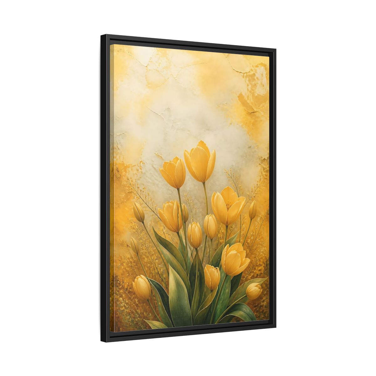 Side Mockup 14. Floral Yellow Tulips Yellow Tulips shown as stretched canvas wall art