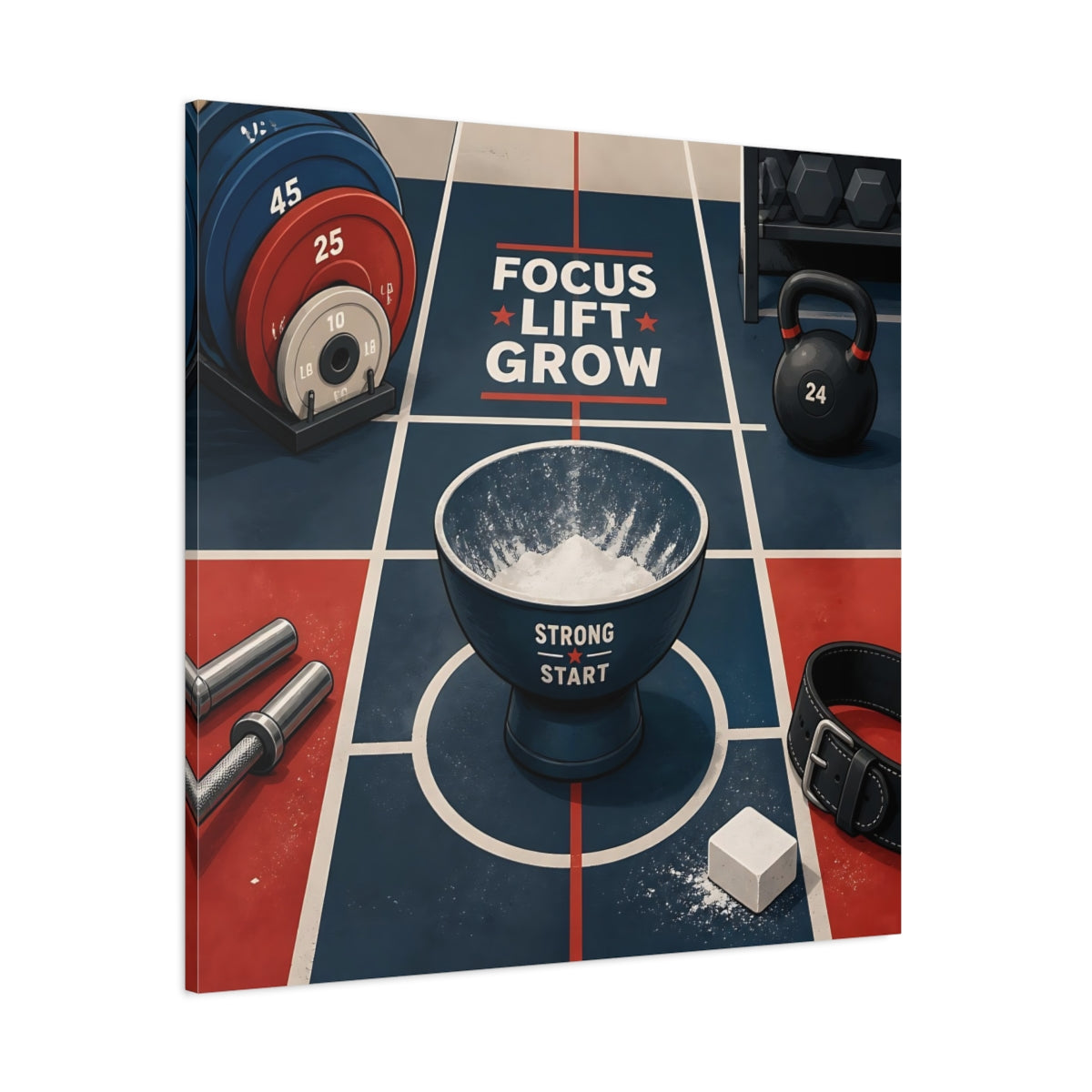 Side Mockup 1. Focus Lift Grow shown as canvas print