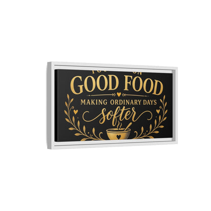 Side Mockup 6. Focused On Good Food shown as framed canvas print