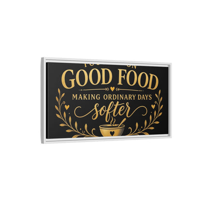 Side Mockup 1. Focused On Good Food shown as framed canvas print