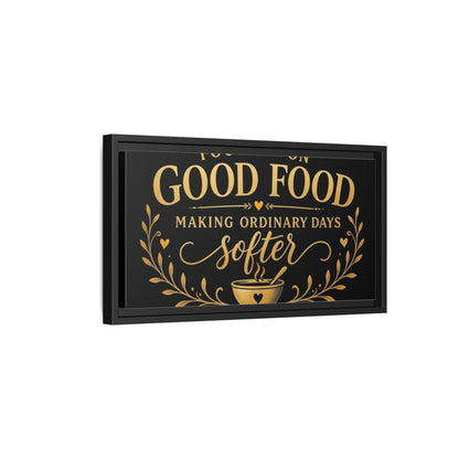 Side Mockup 8. Focused On Good Food shown as framed canvas print
