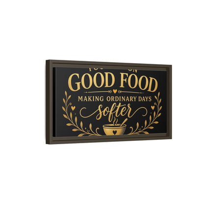 Side Mockup 7. Focused On Good Food shown as framed canvas print