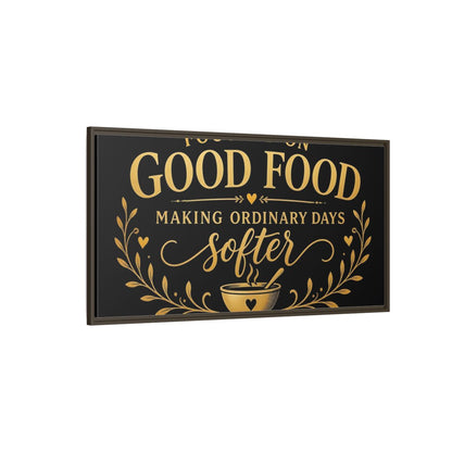 Side Mockup 4. Focused On Good Food shown as framed canvas print