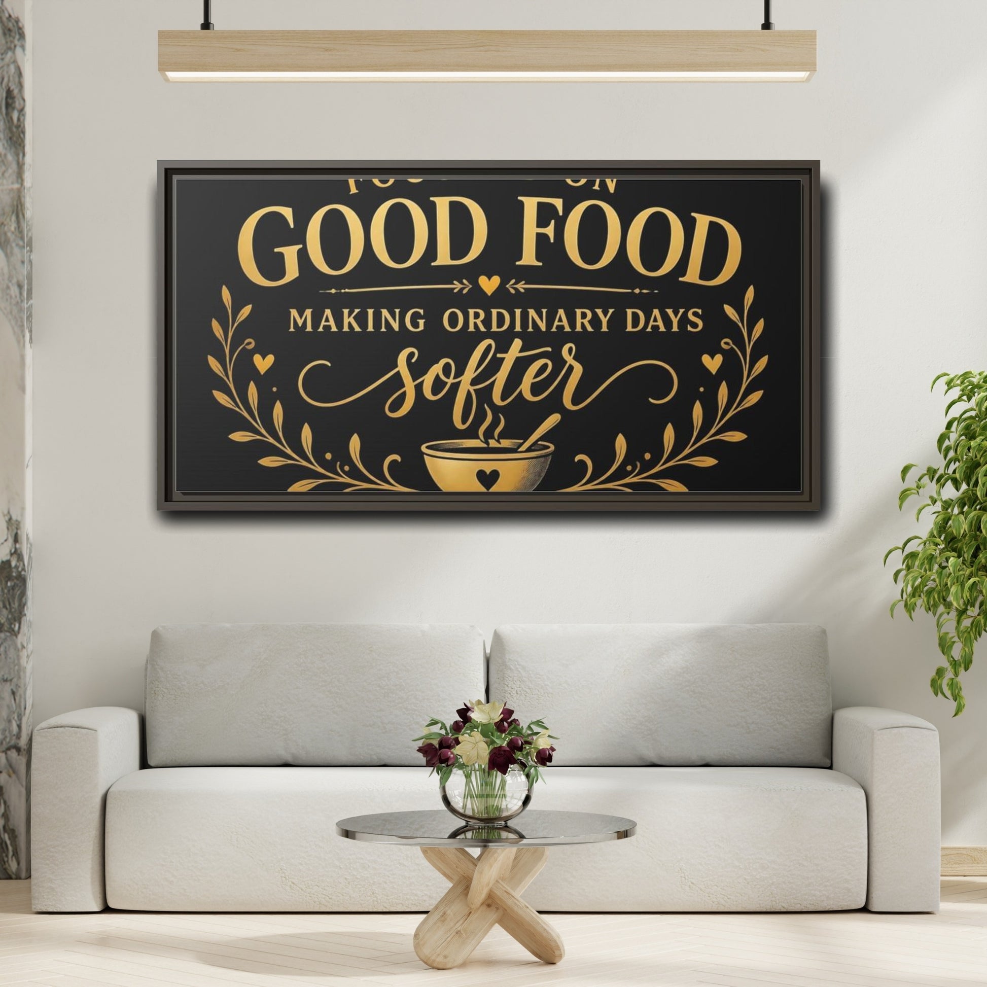 Mockup 2. Focused On Good Food shown as framed canvas print