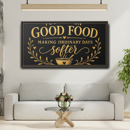 Mockup 2. Focused On Good Food shown as framed canvas print
