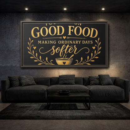 Mockup 3. Focused On Good Food shown as framed canvas print