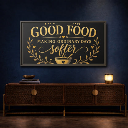 Mockup 4. Focused On Good Food shown as framed canvas print
