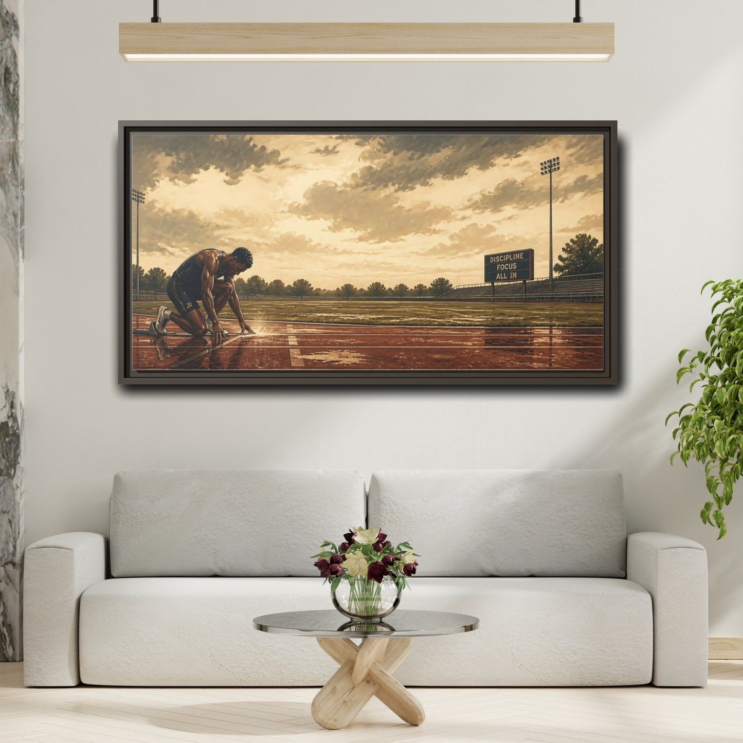 Mockup 2. Focused Sprinter At Start shown as framed canvas print