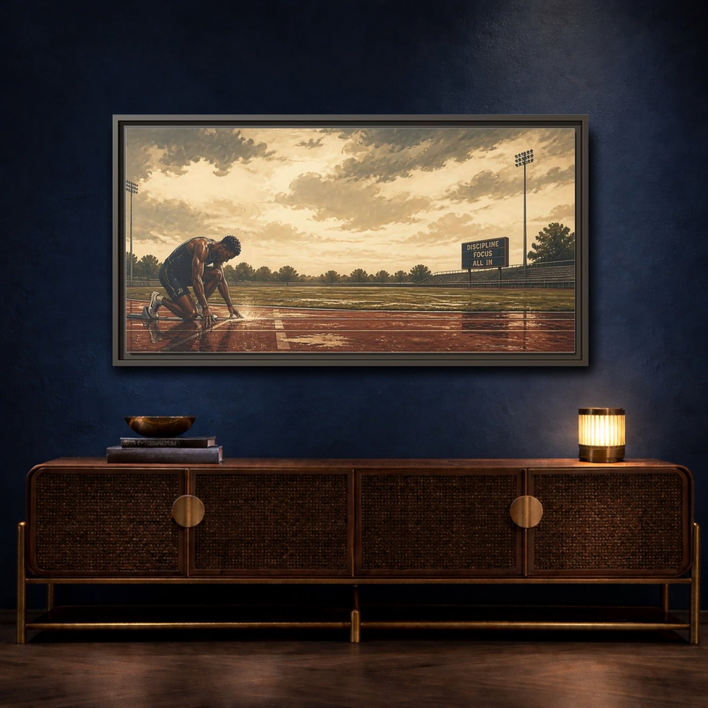 Mockup 4. Focused Sprinter At Start shown as framed canvas print