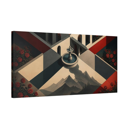 Side Mockup 1. Fountain Illusion Courtyard shown as canvas print