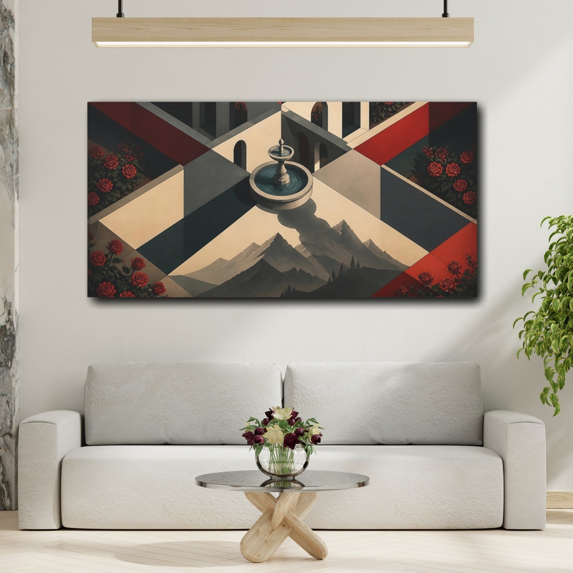 Mockup 2. Fountain Illusion Courtyard shown as canvas print