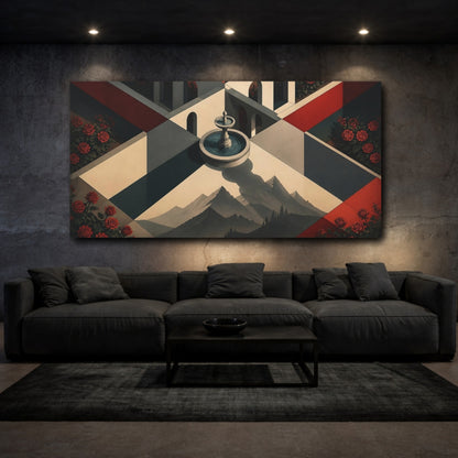 Mockup 3. Fountain Illusion Courtyard shown as canvas print