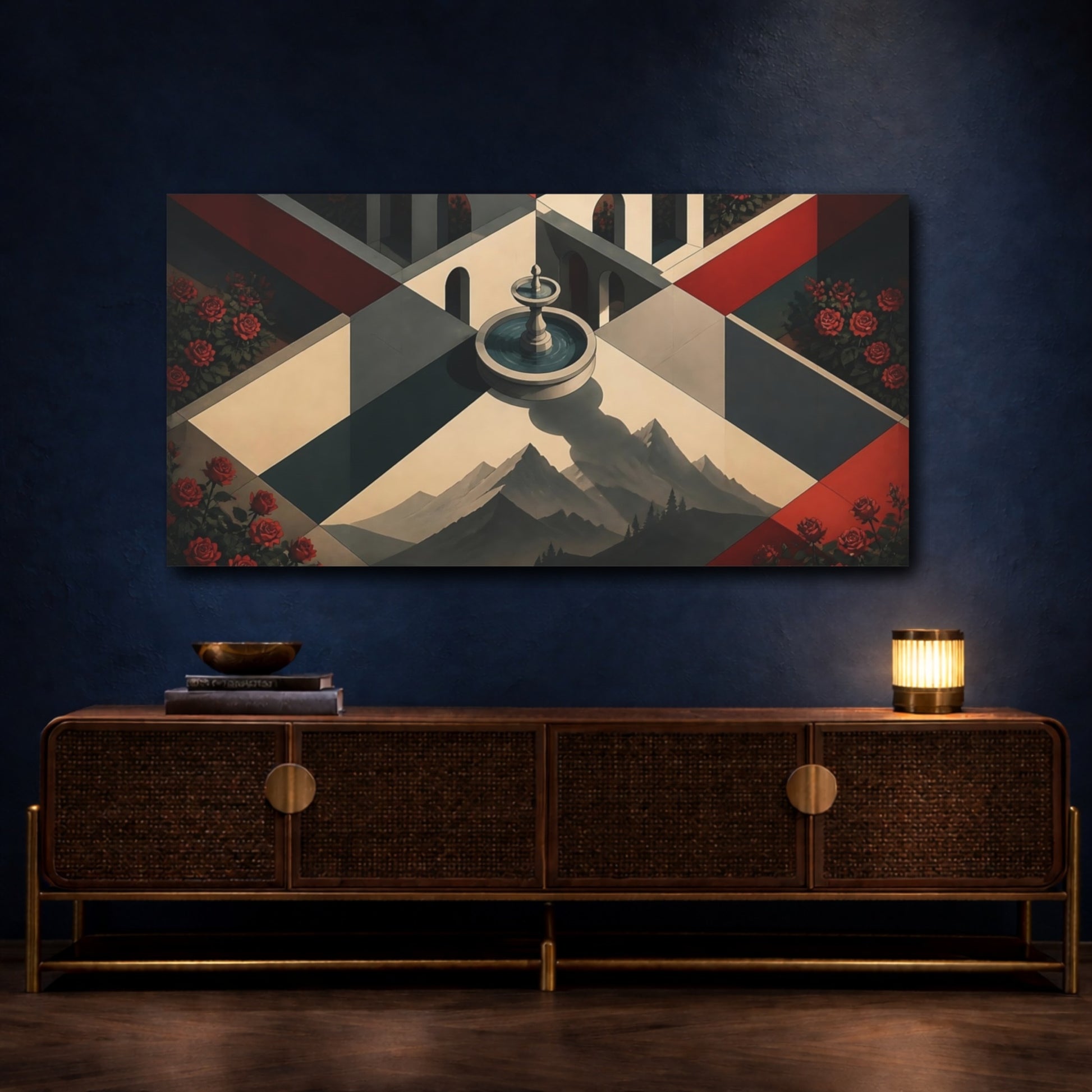 Mockup 4. Fountain Illusion Courtyard shown as canvas print
