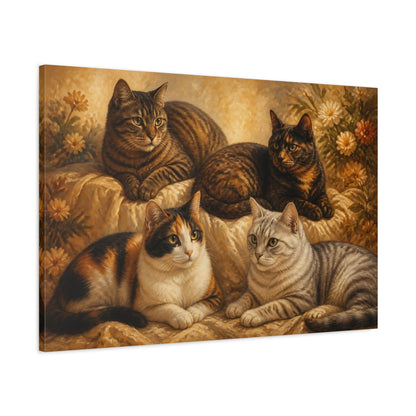 Main Mockup. Four Cozy Cats shown as canvas print