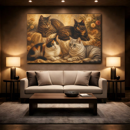 Mockup 2. Four Cozy Cats shown as canvas print