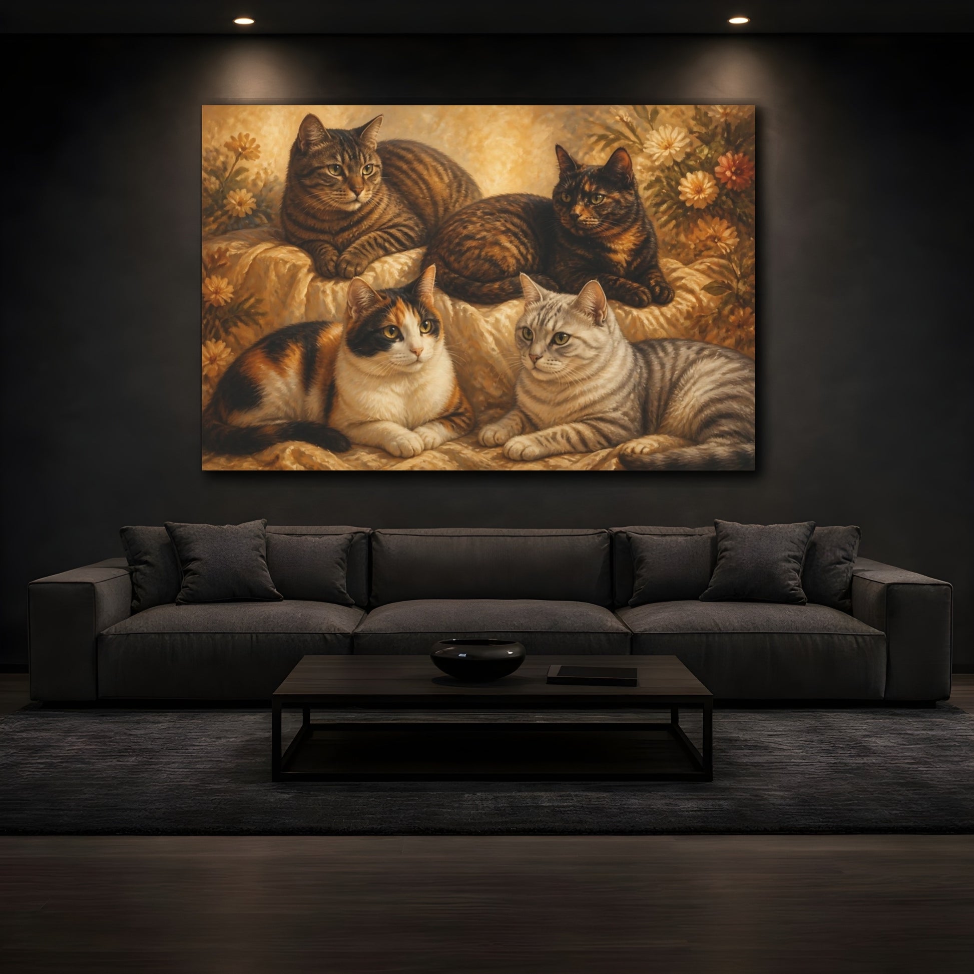 Mockup 3. Four Cozy Cats shown as canvas print