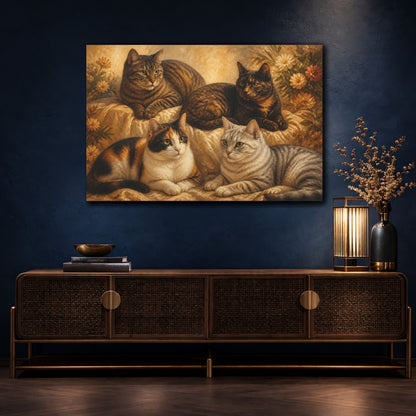 Mockup 4. Four Cozy Cats shown as canvas print
