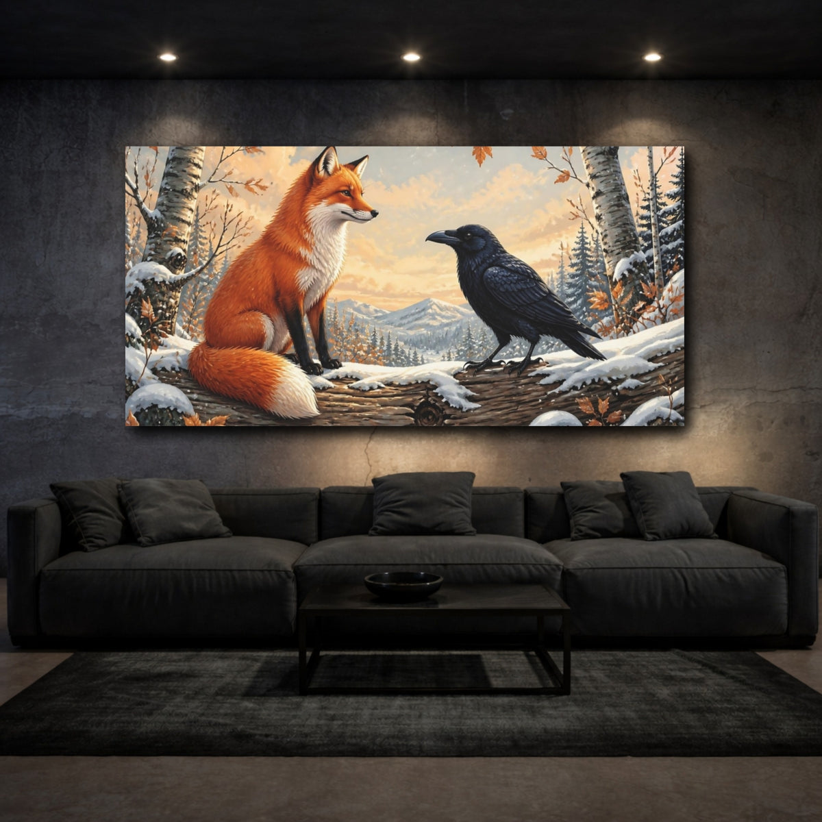 Mockup 3. Fox & Raven Animal Friends shown as canvas print