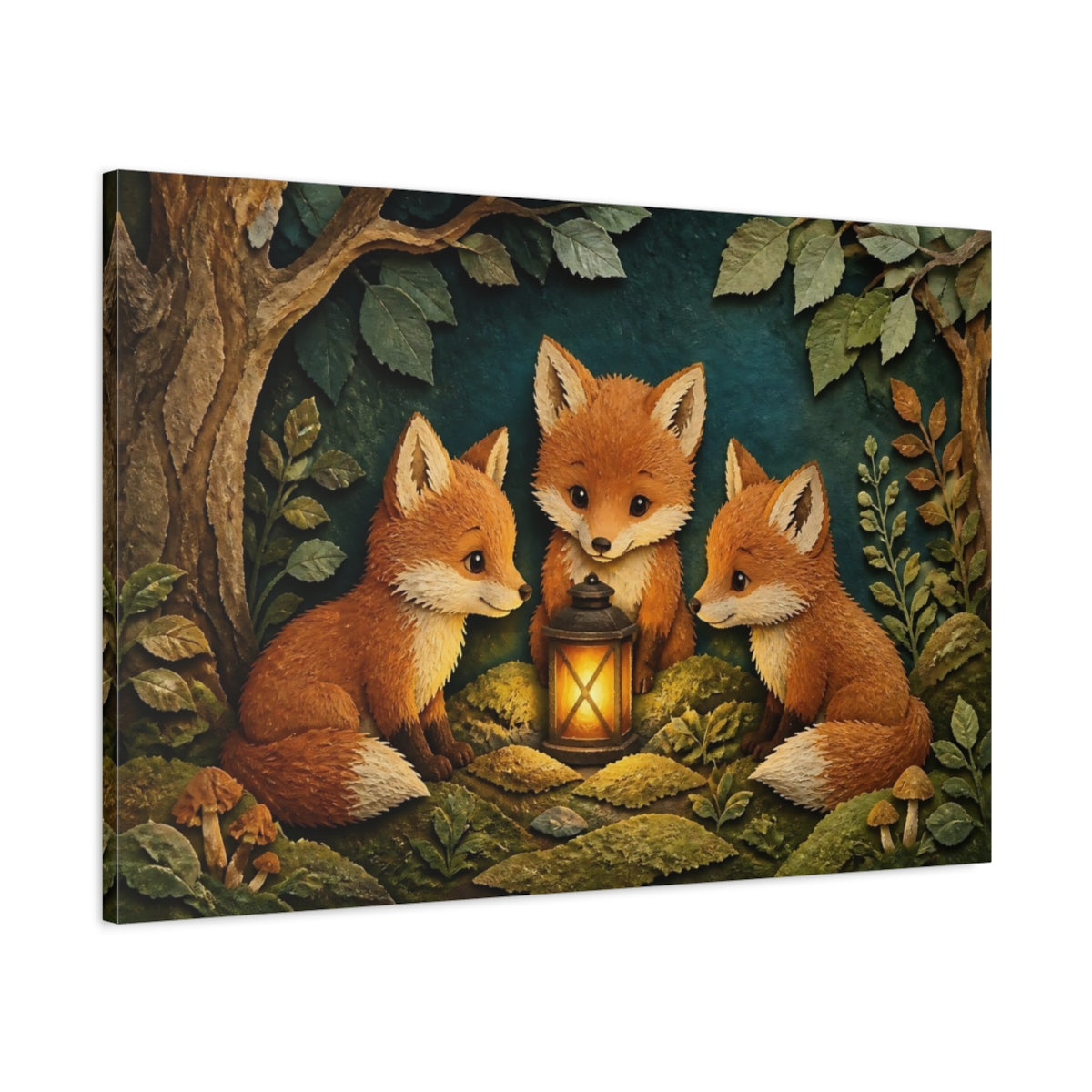 Main Mockup. Fox Lantern Trio shown as canvas print