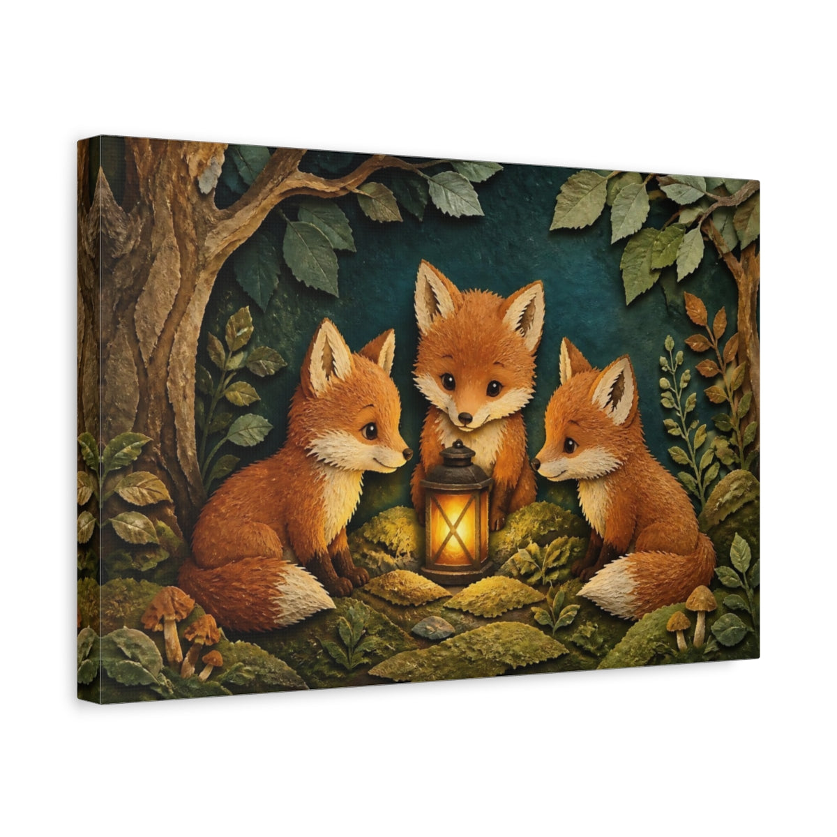 Side Mockup 4. Fox Lantern Trio shown as canvas print