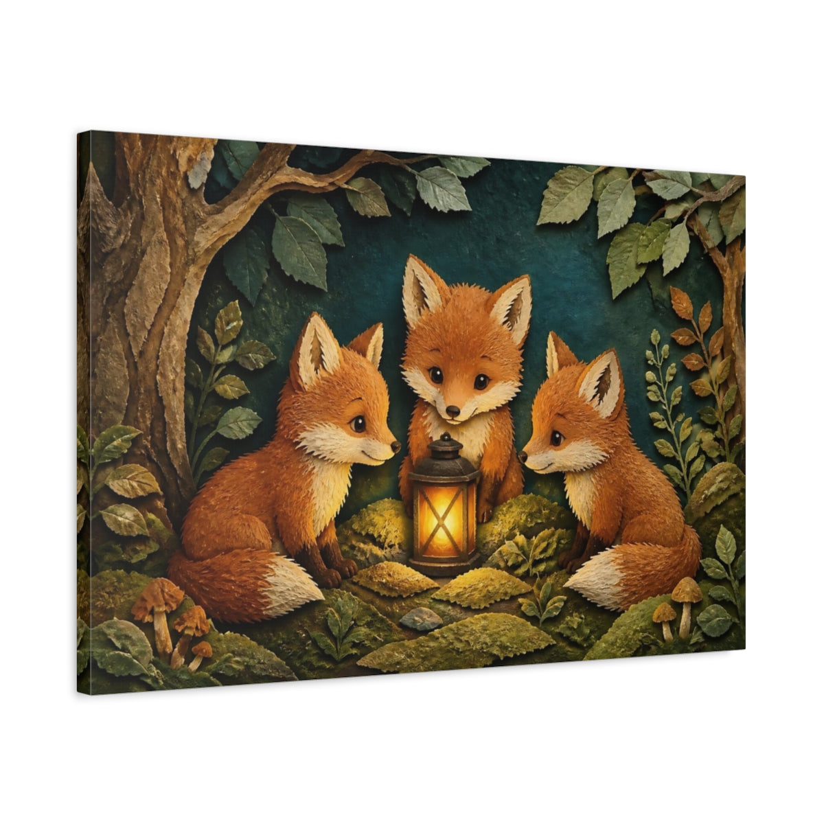 Side Mockup 2. Fox Lantern Trio shown as canvas print