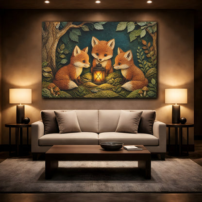 Mockup 2. Fox Lantern Trio shown as canvas print