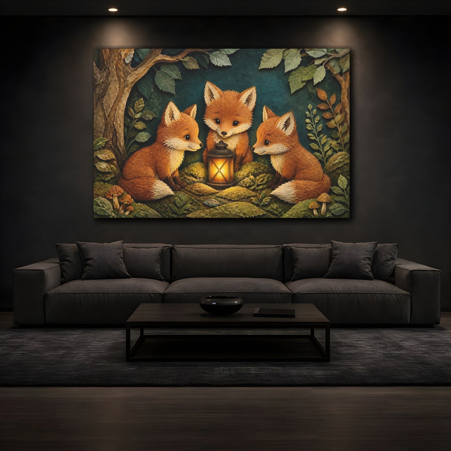 Mockup 3. Fox Lantern Trio shown as canvas print
