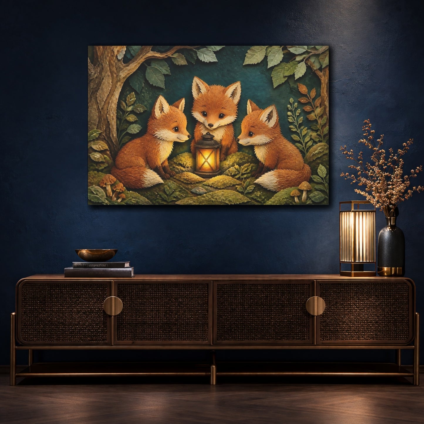Mockup 4. Fox Lantern Trio shown as canvas print