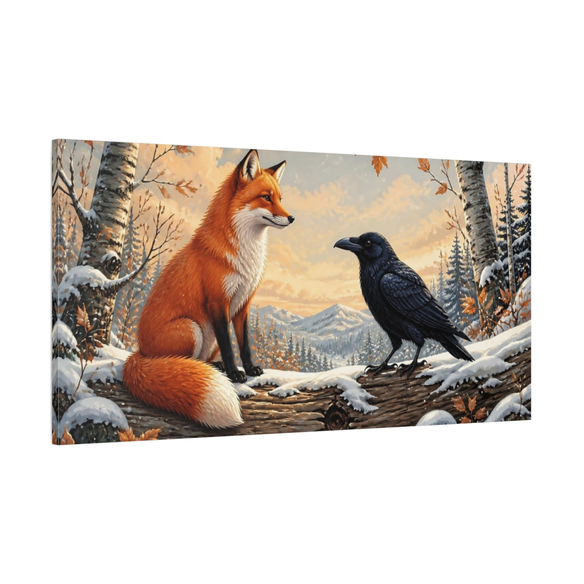 Side Mockup 2. Fox & Raven Animal Friends shown as canvas print