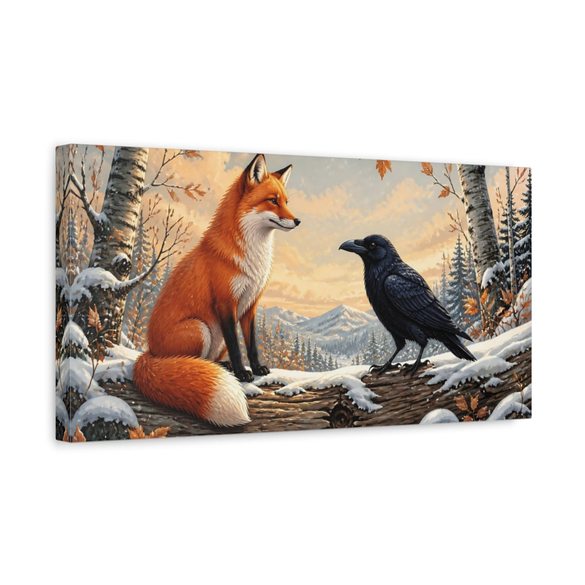 Side Mockup 3. Fox & Raven Animal Friends shown as canvas print