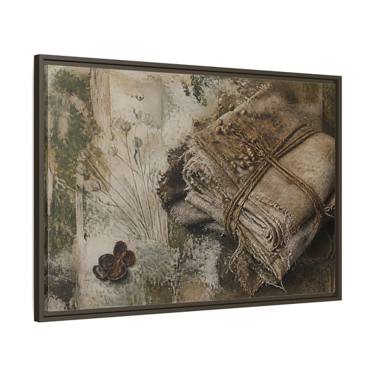Main Mockup. Frayed Linen Bundle With Pods shown as framed canvas print